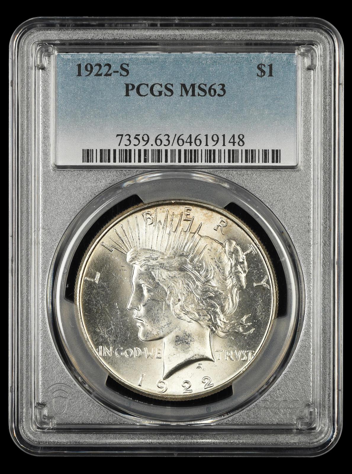 1922 S $1 PCGS  MS63