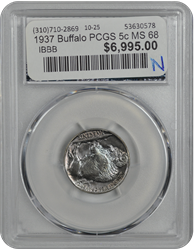 1937 Buffalo PCGS 5c MS 68