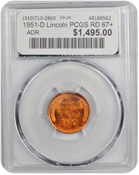 1951-D Lincoln PCGS RD 67+