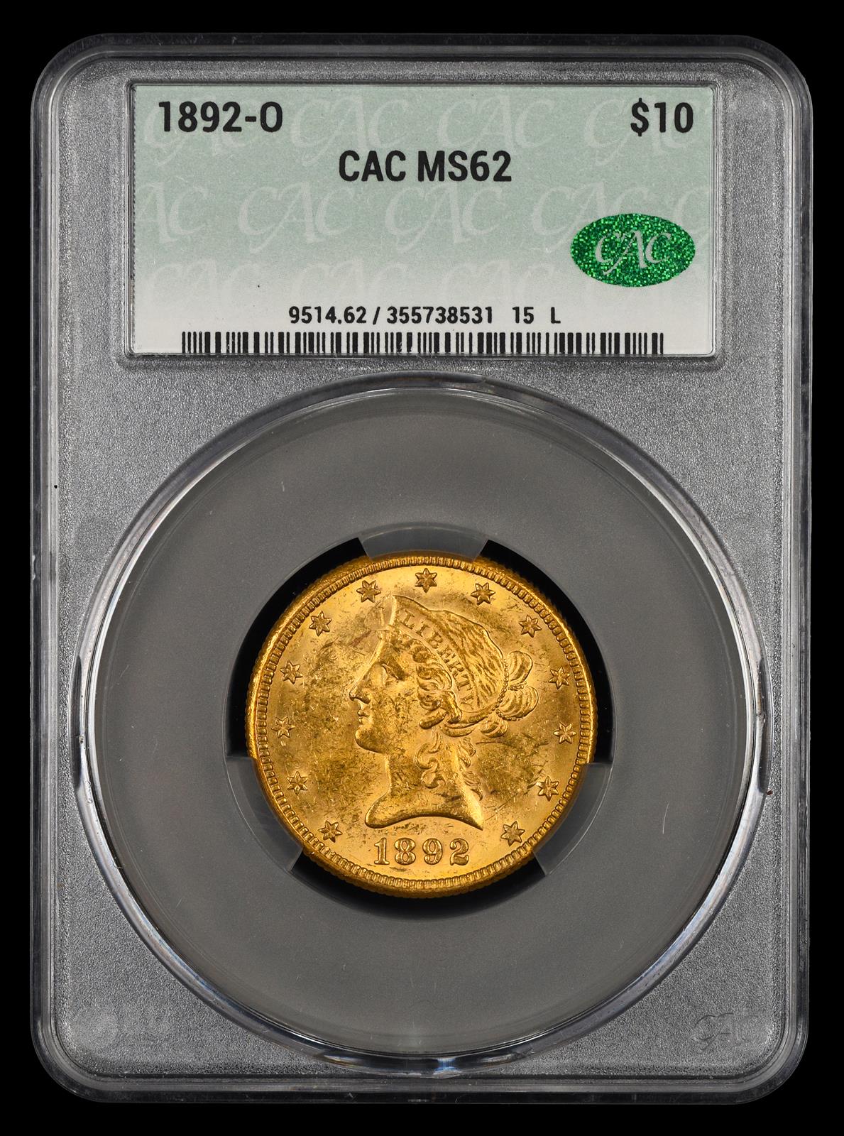 1892 O $10 Gold CACG  MS62