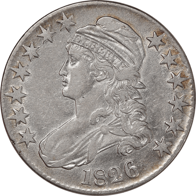 1826 Capped Bust Half Dollar 50c, Circulated, About Uncirculated