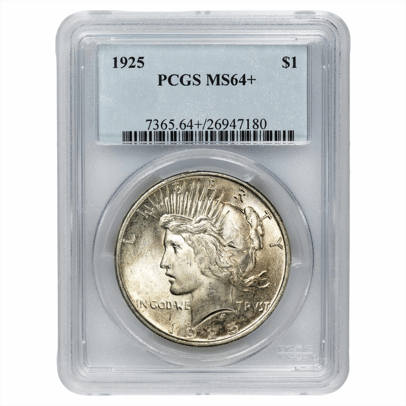 1925 Silver Peace Dollar $1 PCGS MS 64+