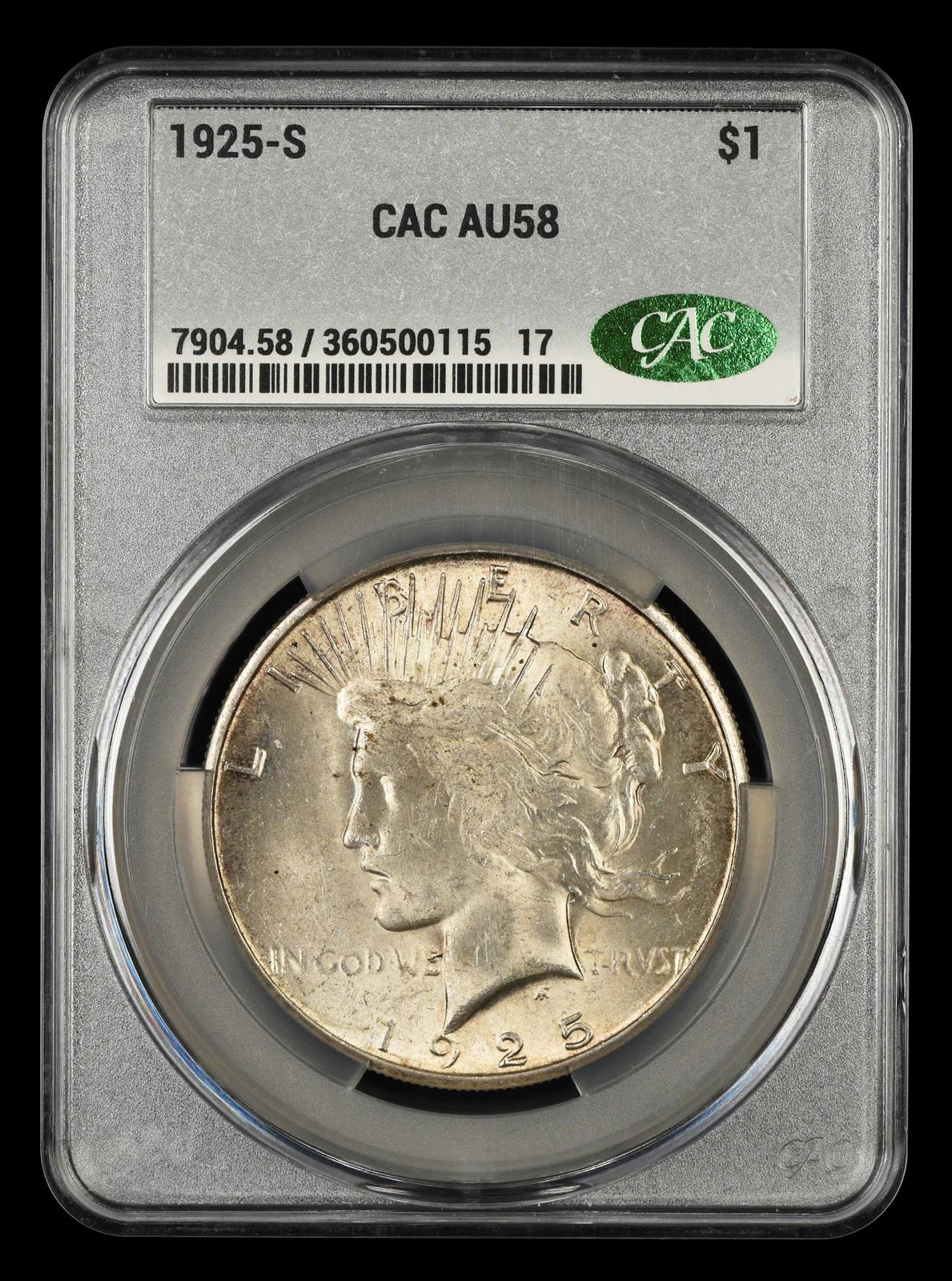 1925 S $1 CAC AU58