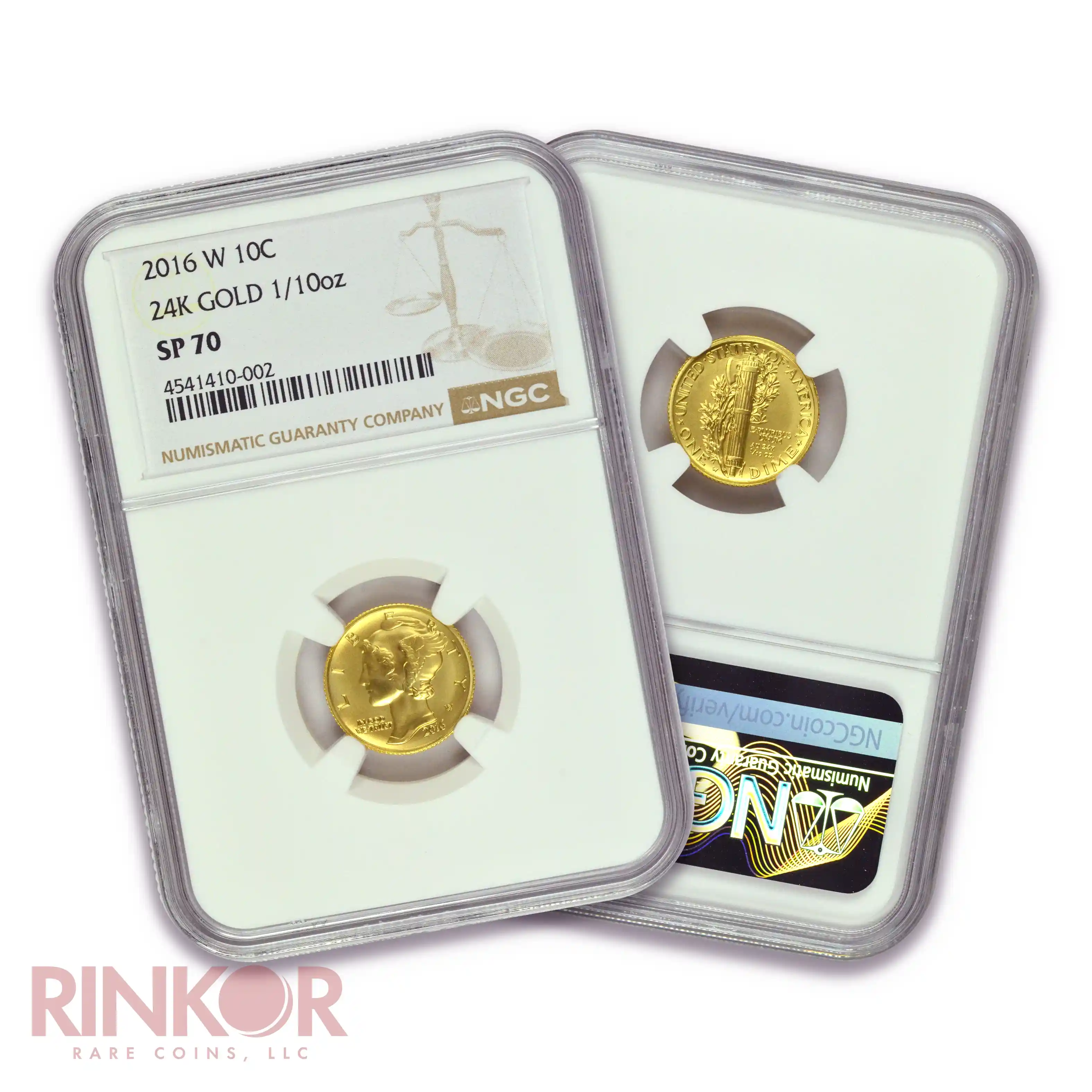 2016-W Gold 1/10thoz Mercury Dime 100th Anniversary Brown Label NGC SP 70