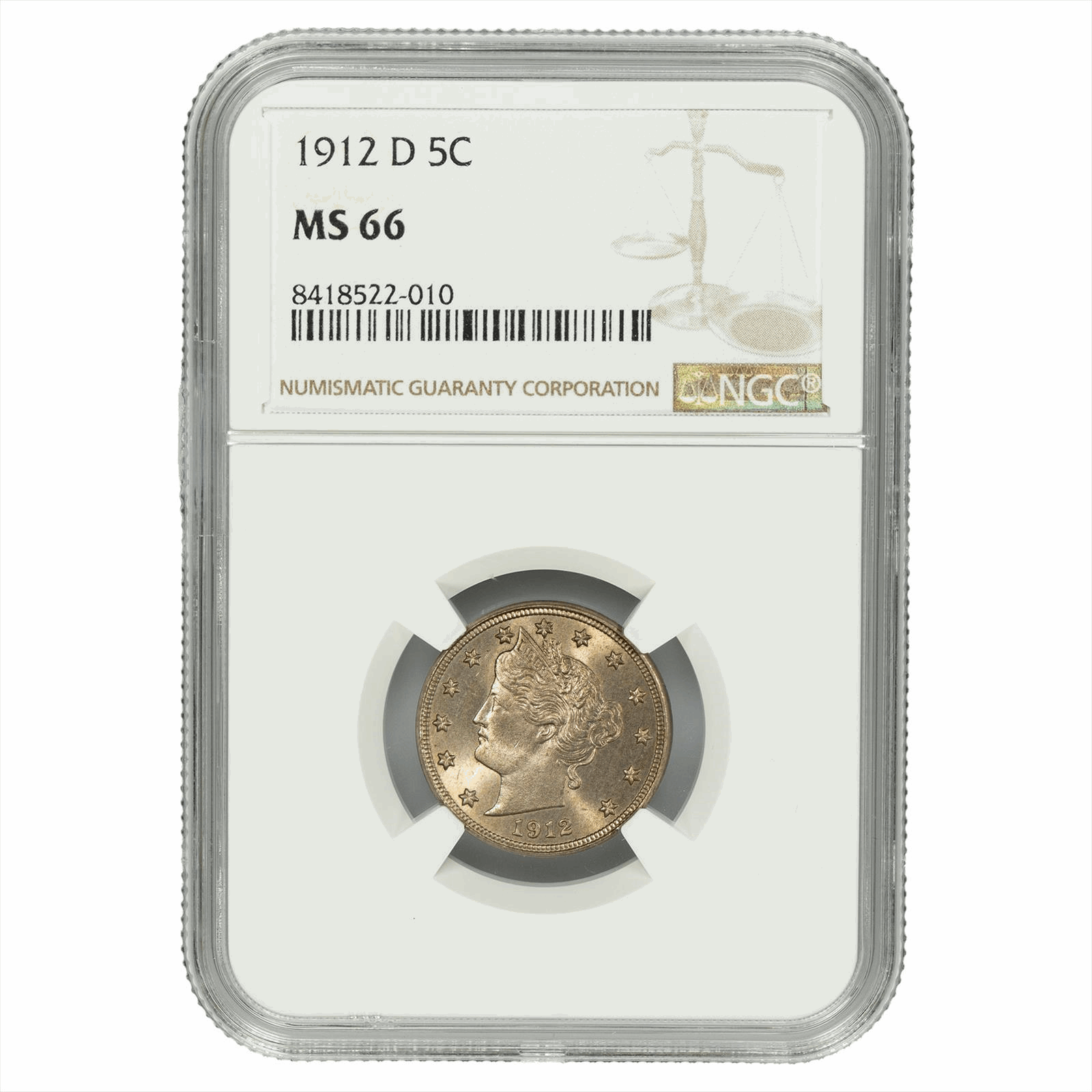 1912-D Liberty V Nickel 5C NGC MS 66