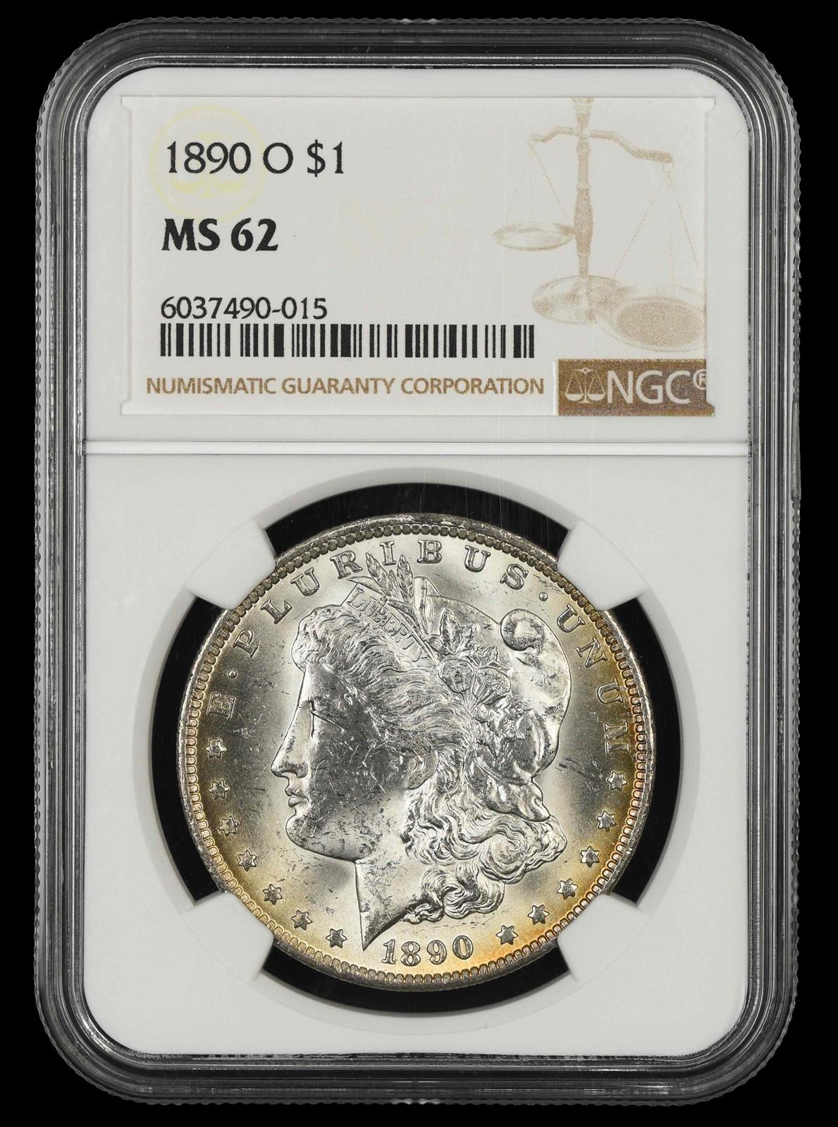 1890 O $1 NGC MS 62 
