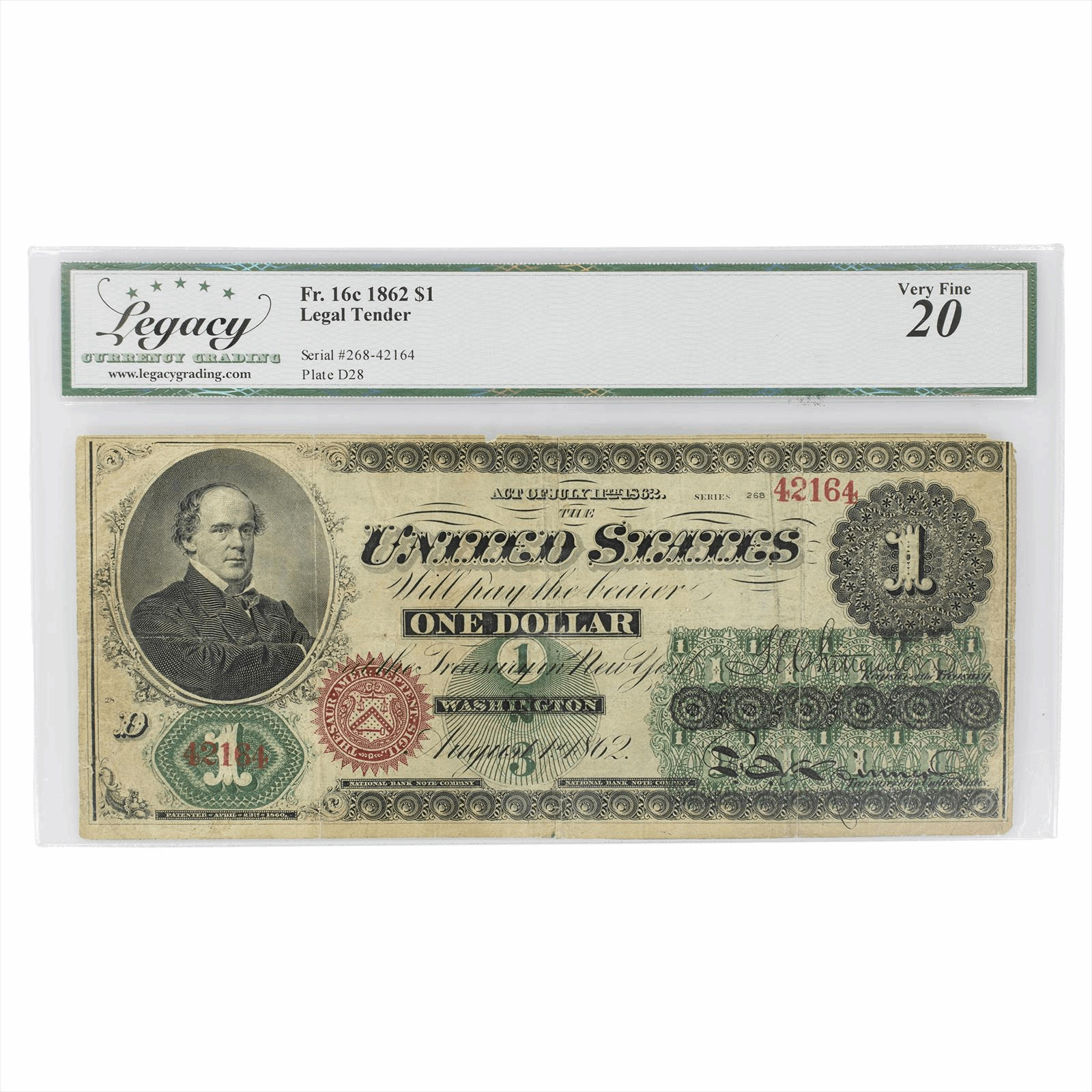 1862 Legal Tender Note $1 FR16C Legacy Very Fine 20
