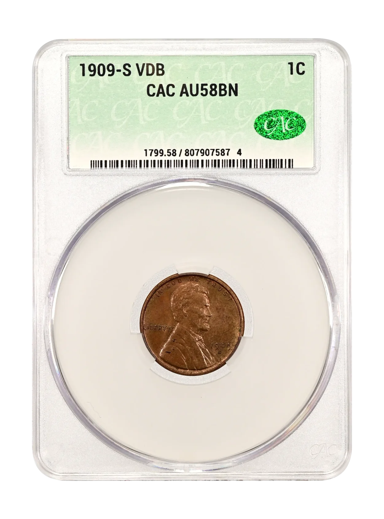 1909-S VDB 1c CACG AU-58 BN