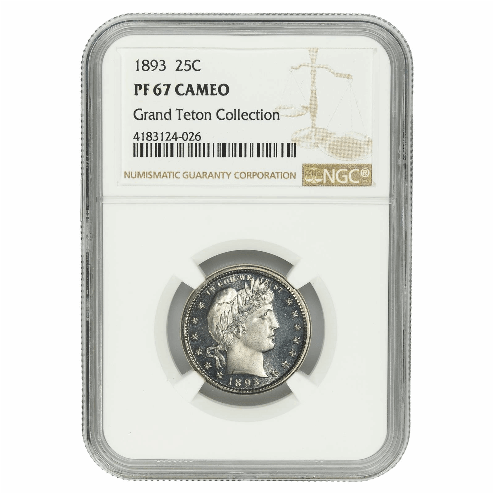 1893 Barber Quarter 25C Grand Teton Collection NGC PF 67 CAMEO