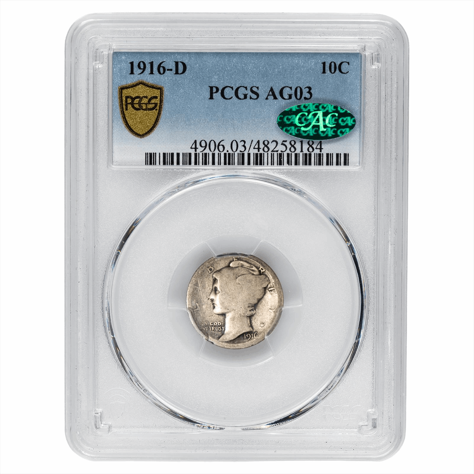 1916-D Mercury Dime 10C PCGS AG 03 CAC