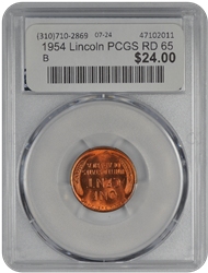 1954 Lincoln PCGS RD 65