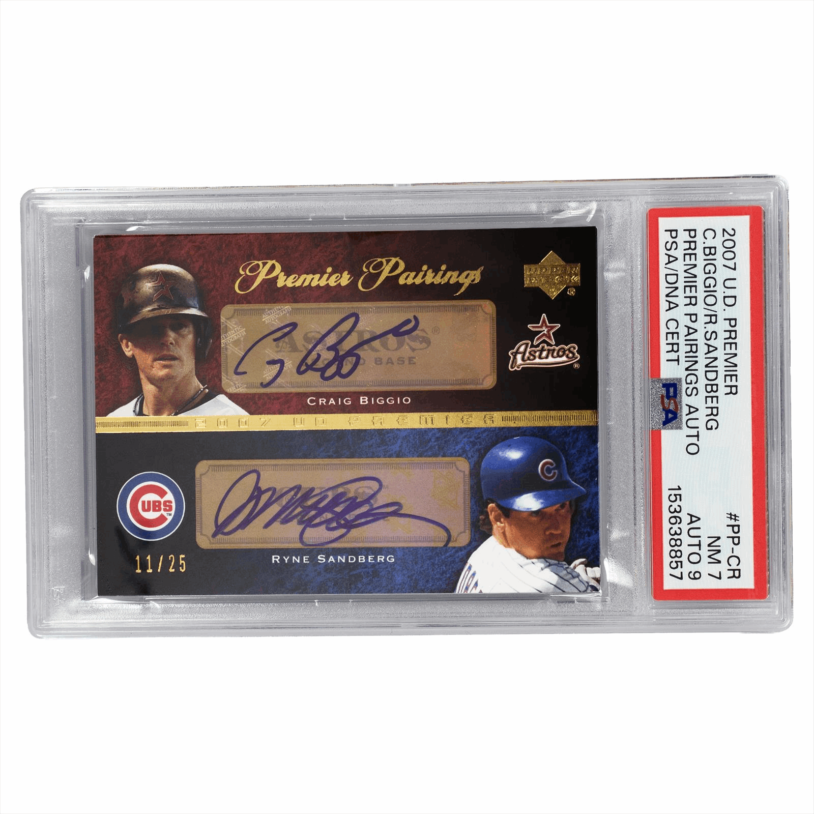 2007 UD Premier C. Biggio/R. Sandberg Premier Pairings Auto #PP-CR PSA/DNA NM 7 AUTO 9