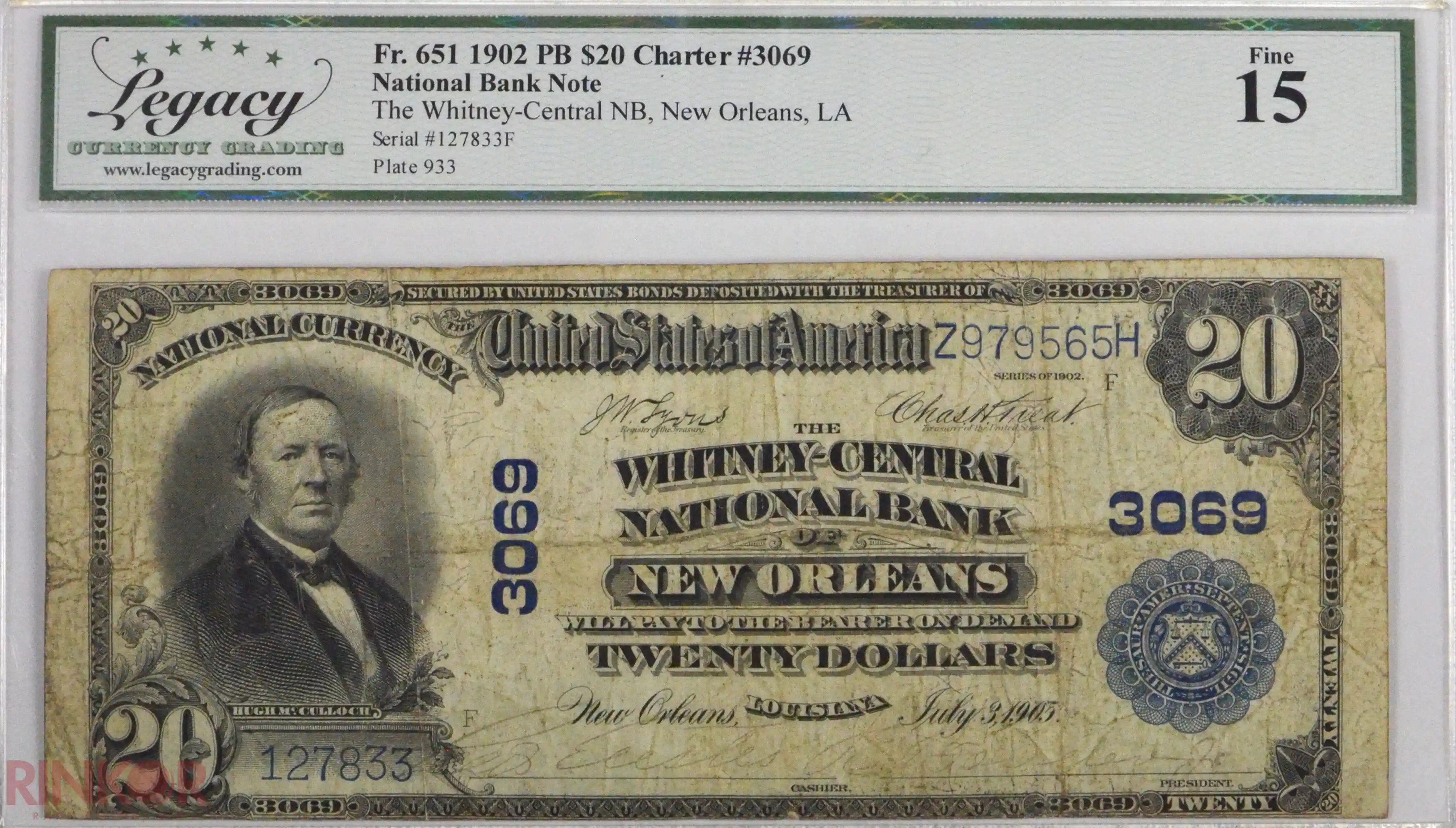 1902 Plain Back $20 Fr. 651 Charter #3069 LCG F-15