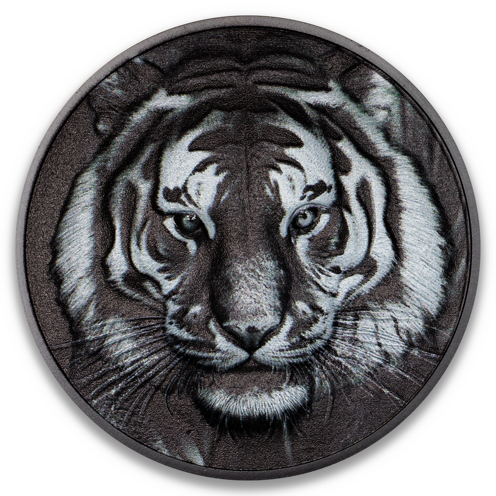 2025 Cook Islands Black and White Tiger 1oz Silver Coin Ultra High Relief