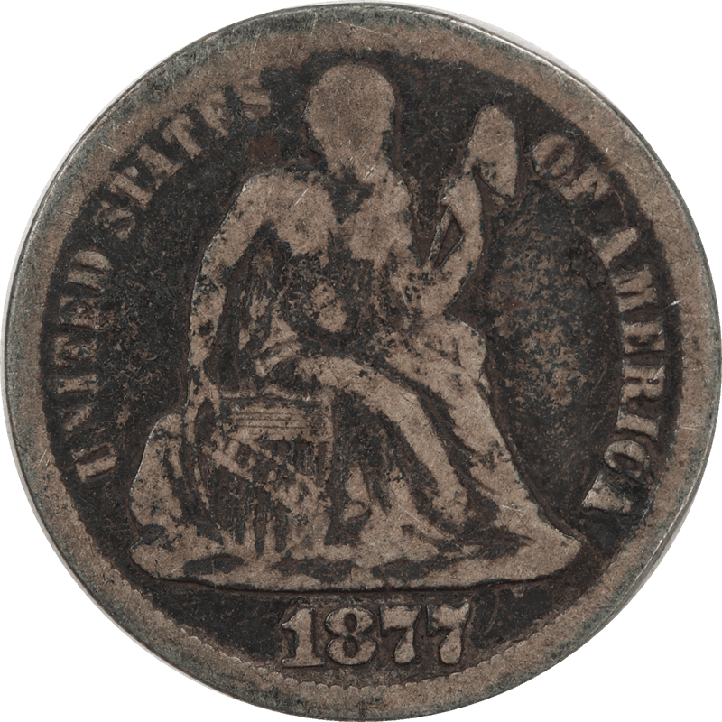1877 Seated Liberty Dime 10c,  Circulated About Good
