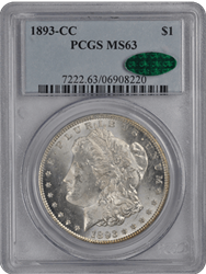 1893-CC $1 Morgan Dollar PCGS  (CAC) #3436-3 MS63