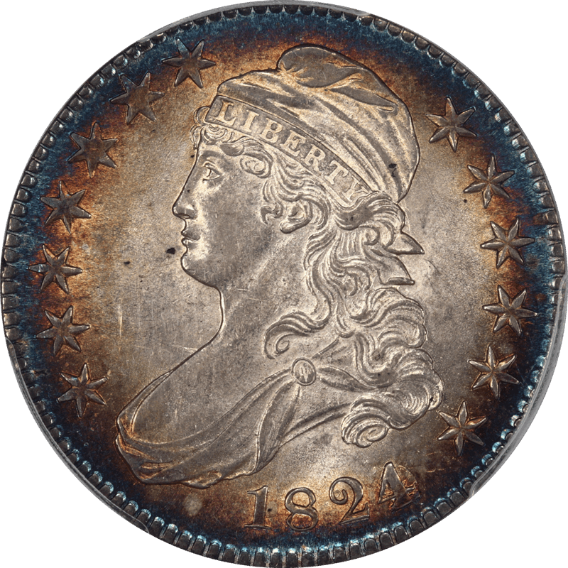 1824 Capped Bust Half Dollar 50c PCGS MS62 Over Various Dates 