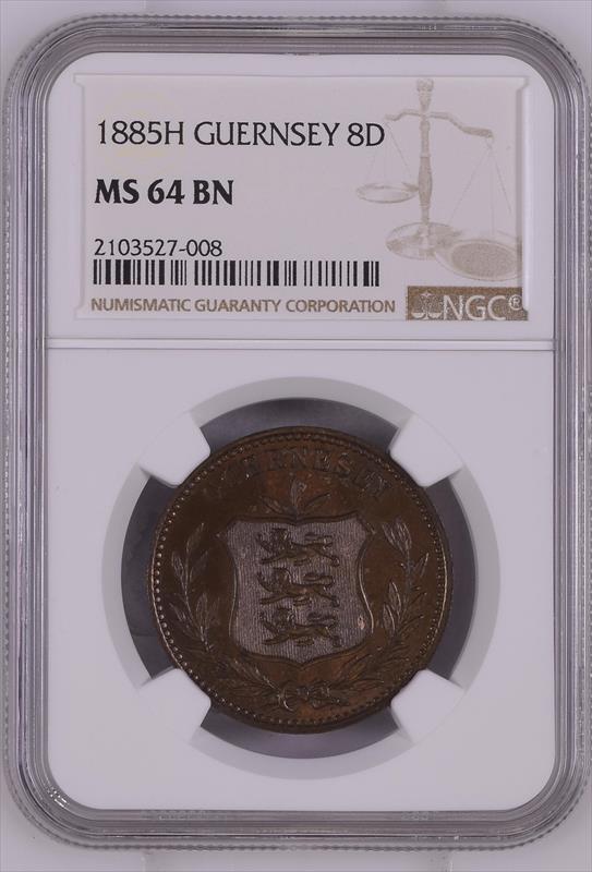 W Guernsey 1885H 8 Doubles NGC MS 64 BN, 2103527008 