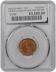 1918-S Lincoln PCGS CAC RD 64+