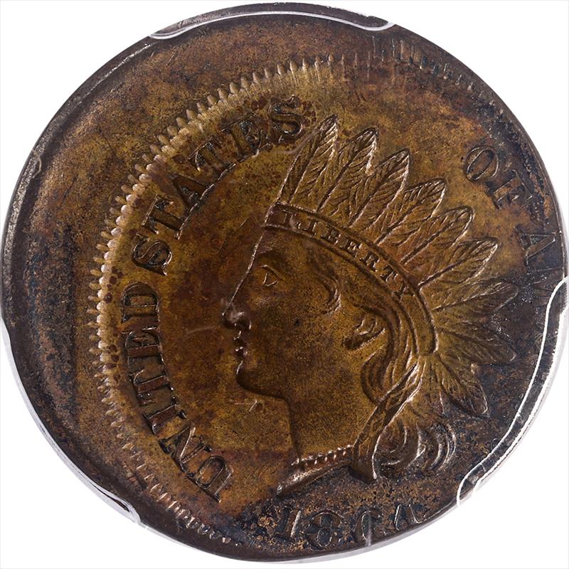 1864 Indian Head PCGS BN MS 63  Mint Error:Stk 20% Off Ctr