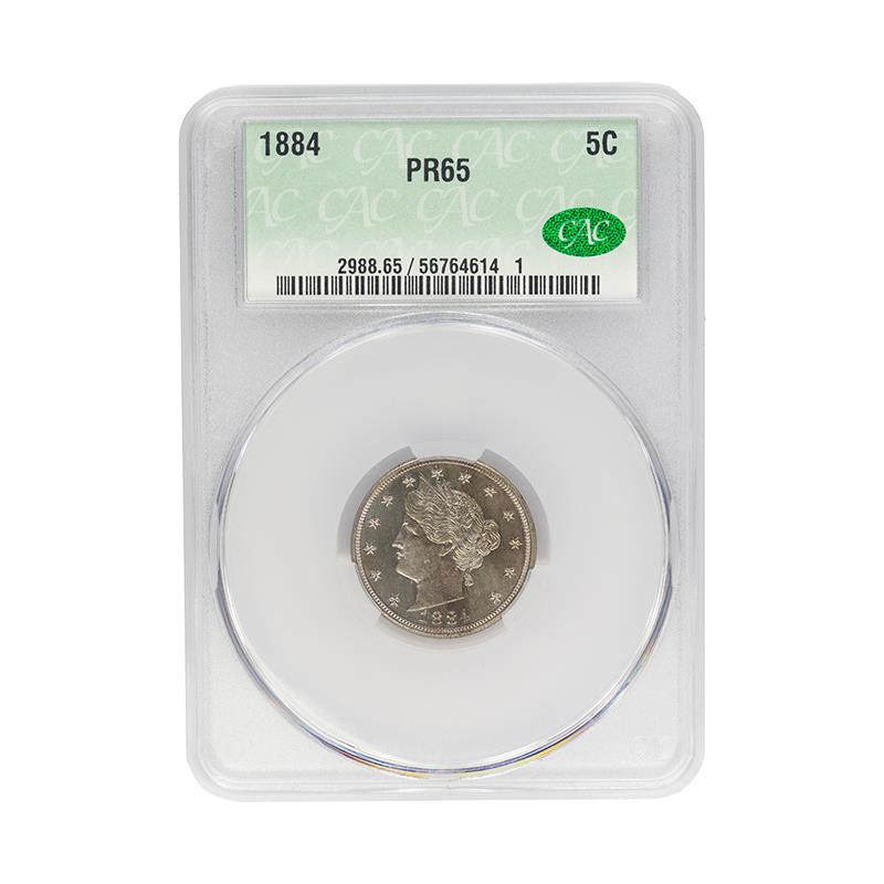 1884-P Liberty V Nickel 5C CACG Proof PR 65, CAC Certified