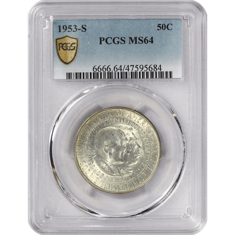 1953-S Washington-Carver Commemorative Half Dollar 50c, PCGS MS 64 - Nice White Coin