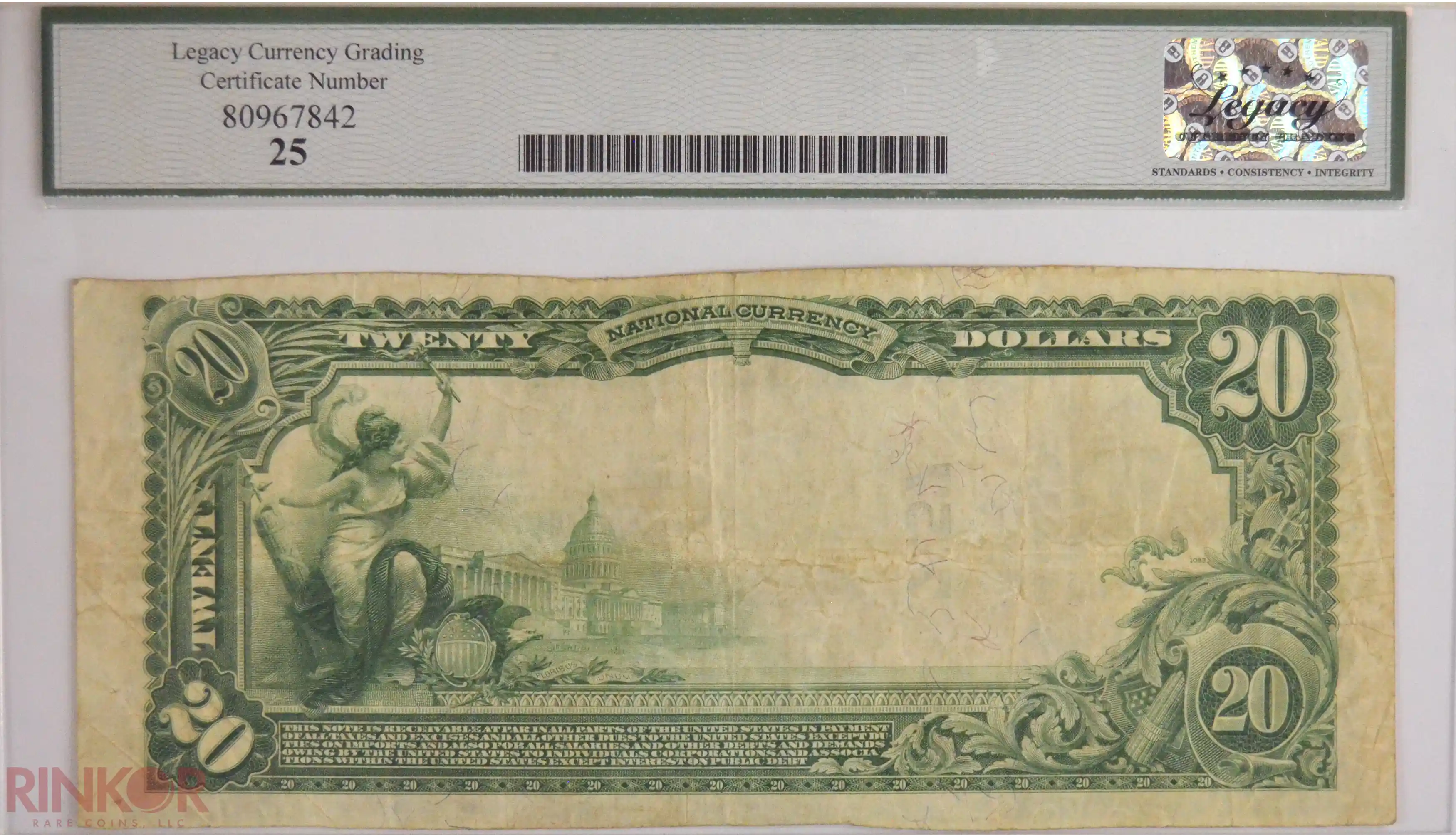1902 Plain Back $20 Fr. 650 Charter #7157 National Bank Note LCG VF-25