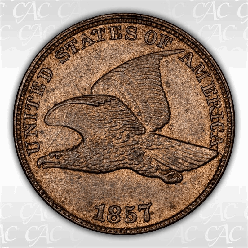 1857 1C Obv Die Clash with 50C FS-402 S-9 (003) CACG MS63 