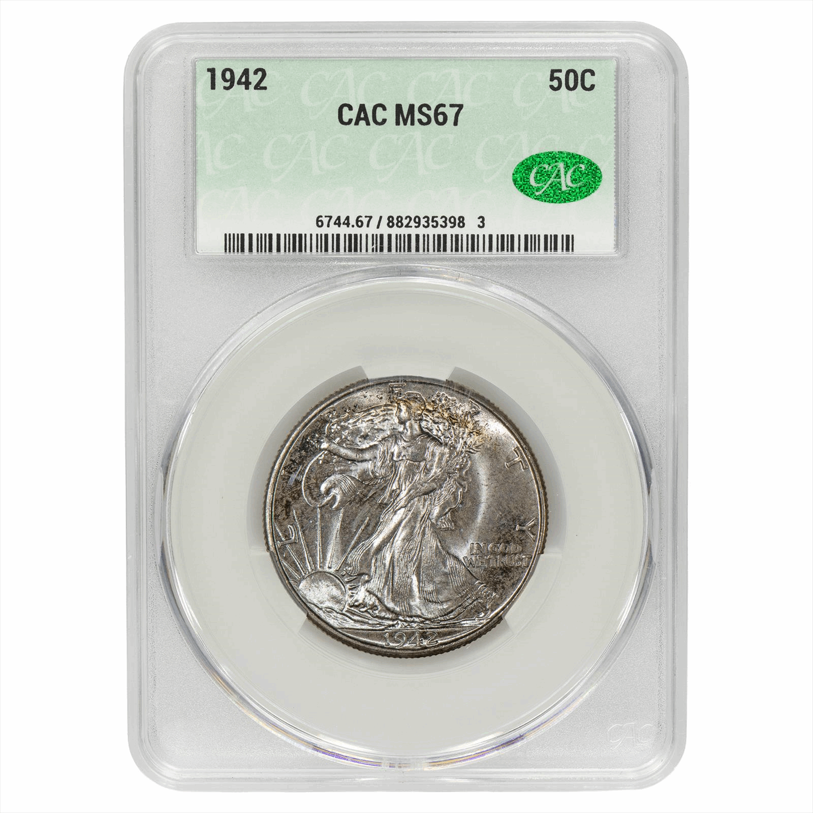 1942 Walking Liberty Half Dollar 50C CACG MS 67