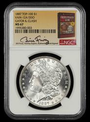 1887 VAM 12A DDO Gator & Clash Top 100 $1 Bill Fivaz Signature Label NGC MS 67