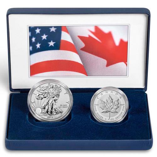 2019 United States & Canada 1 oz Silver Eagle & Maple Leaf - Pride of Two Nations 2-Coin Set GEM Proof