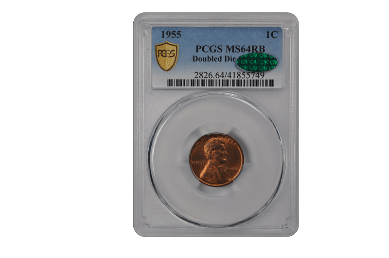 1955 1C Doubled Die Obverse Lincoln Cent - Type 1 Wheat Reverse PCGS RB (CAC) #3663-1 MS64