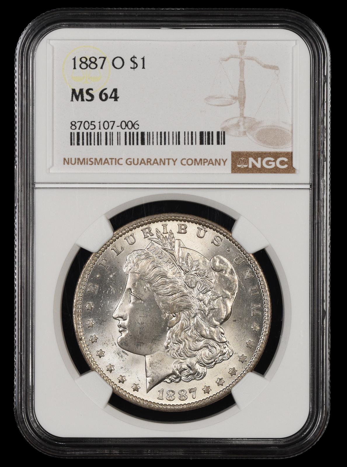 1887 O $1 NGC MS 64