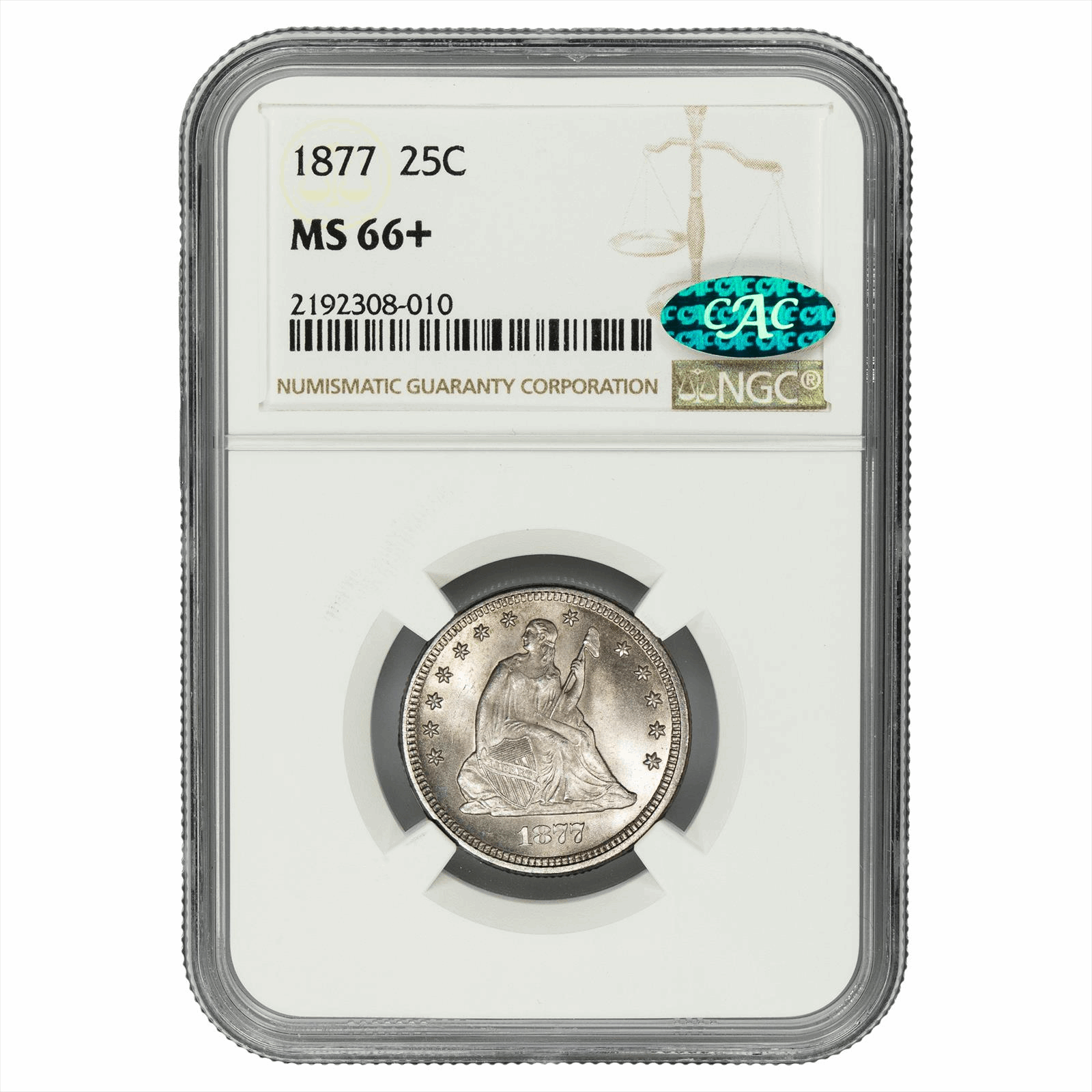 1877 Seated Liberty Quarter 25C NGC MS 66+ CAC