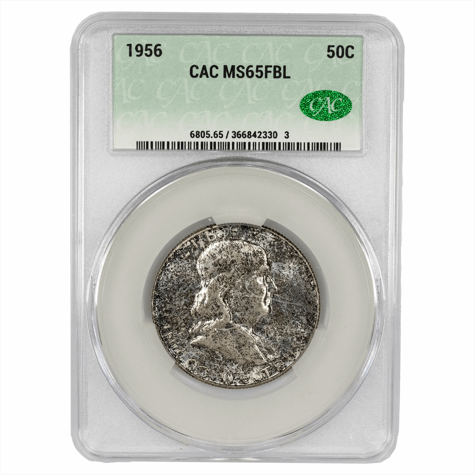 1956 Franklin Half Dollar 50C CACG MS 65 FBL CAC
