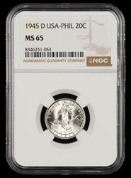 1945 D Philippines 20 Centavos NGC MS65