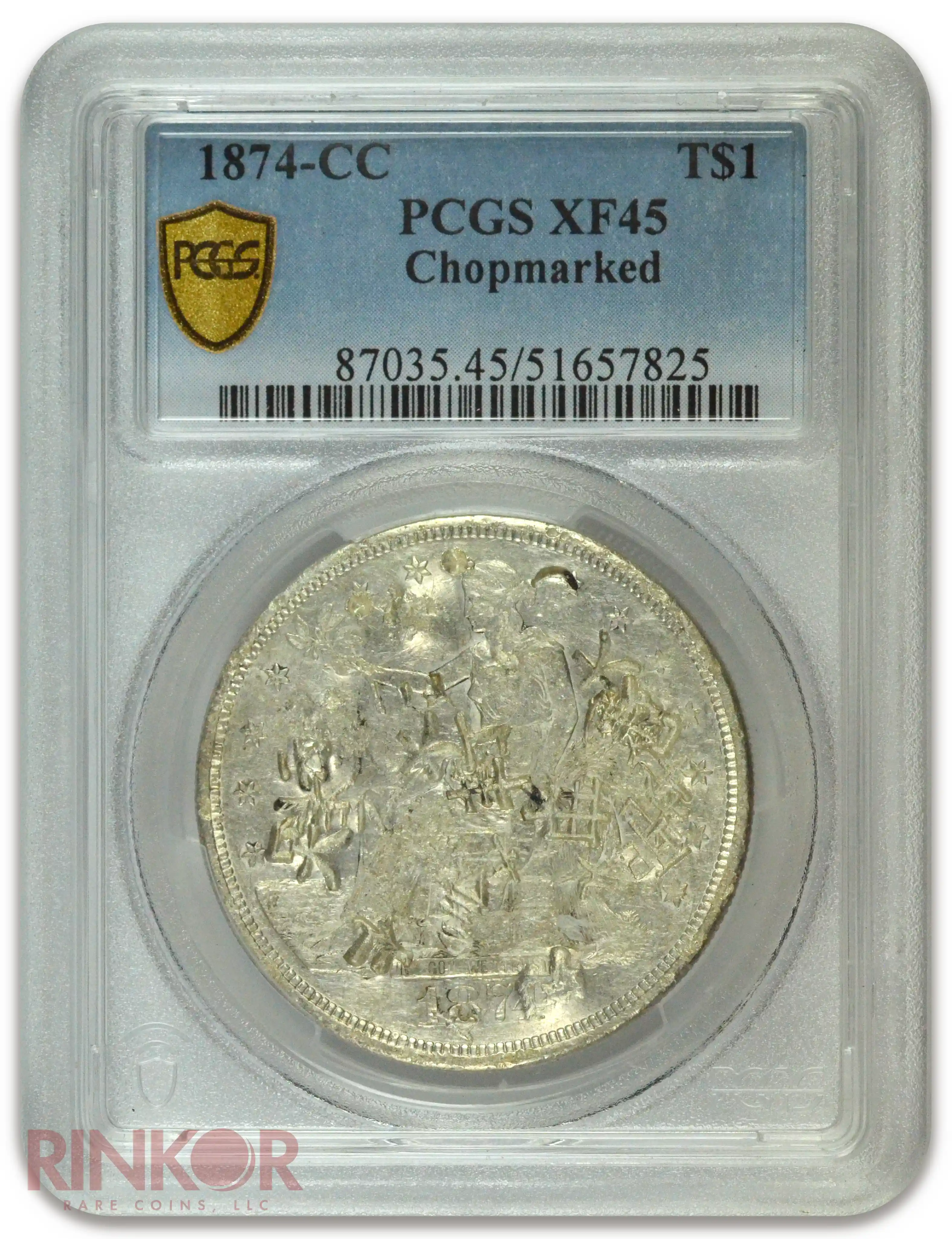 1874-CC $1 Chop Mark Trade Dollar PCGS XF-45