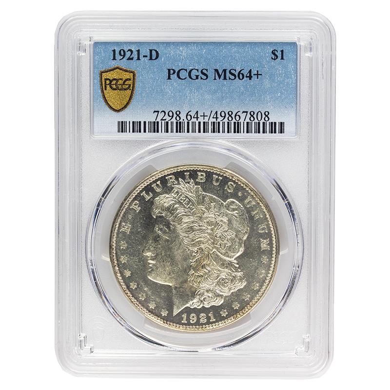 1921-D Morgan Silver Dollar $1, PCGS MS 64+ Lustrous Coin, PQ++