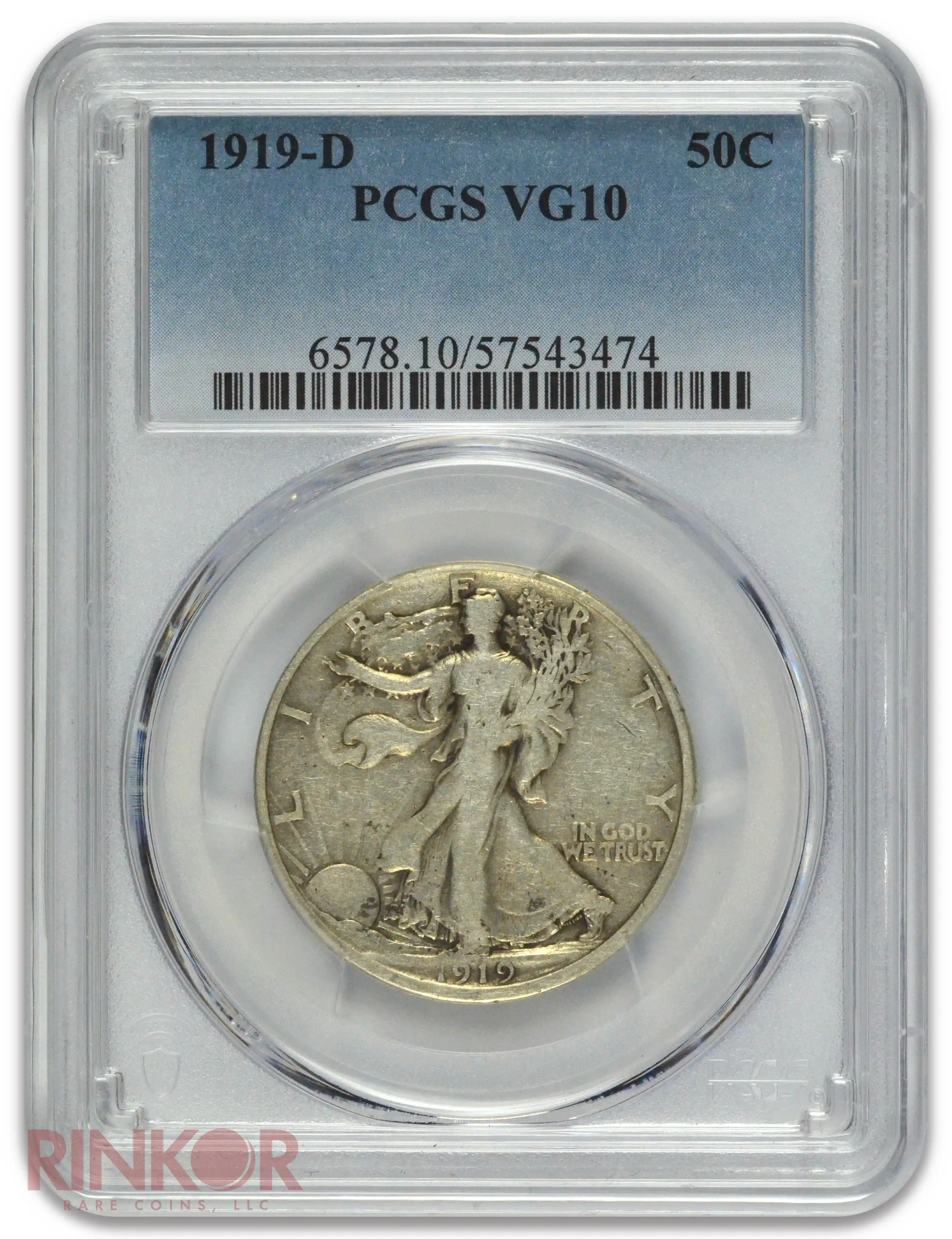 1919-D Walking Liberty Half Dollar PCGS VG-10