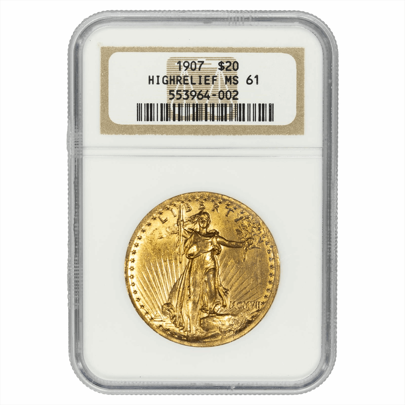 1907 High Relief Saint Gaudens Double Eagle $20 Gold Piece NGC MS-61 - Scarce Date