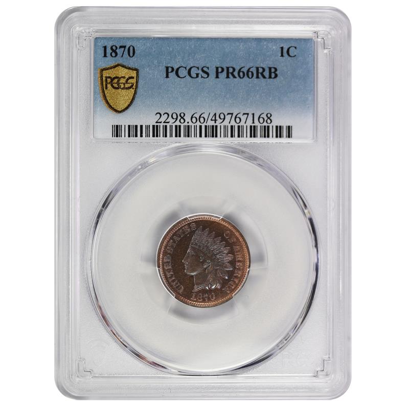 1870 Indian Head Cent 1c, PCGS PR-66RB - Attractive Toning
