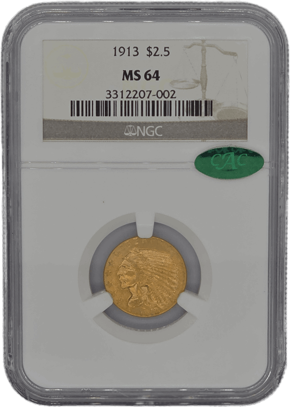 1913 $2.50 Indian Head NGC MS64 CAC 