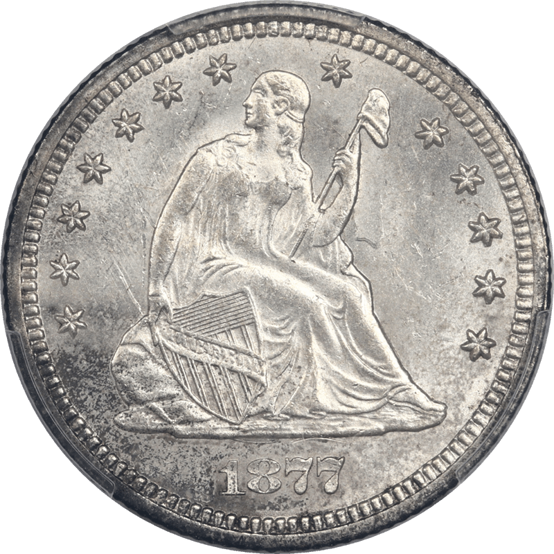 1877-CC Liberty Seated Quarter 25c PCGS MS63 - Nice White Coin