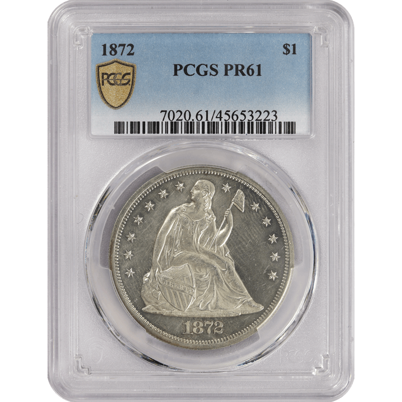1872 $1 Seated Liberty Dollar PROOF - PCGS PR61 - NICE COIN!
