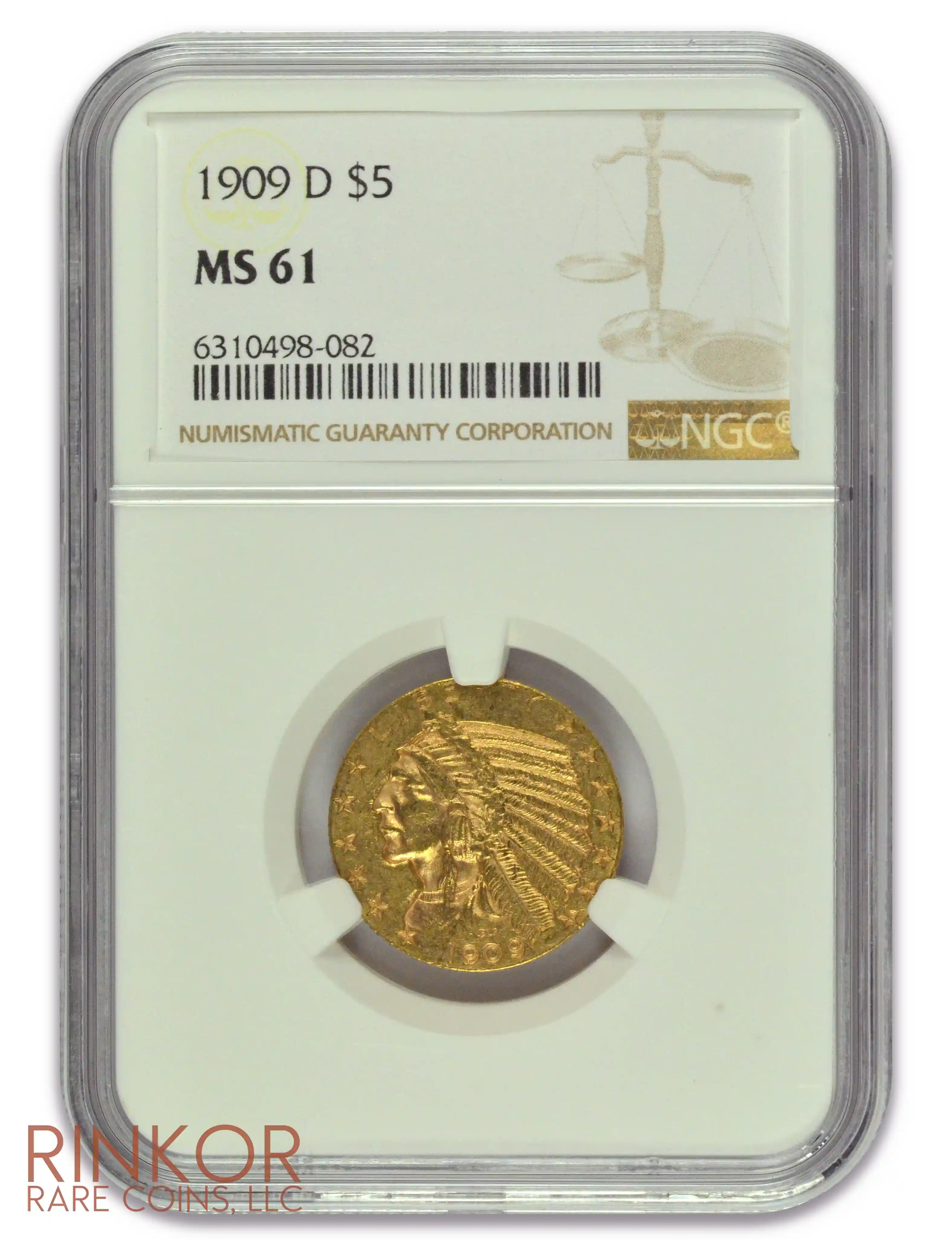 1909-D $5 Indian Head NGC MS 61