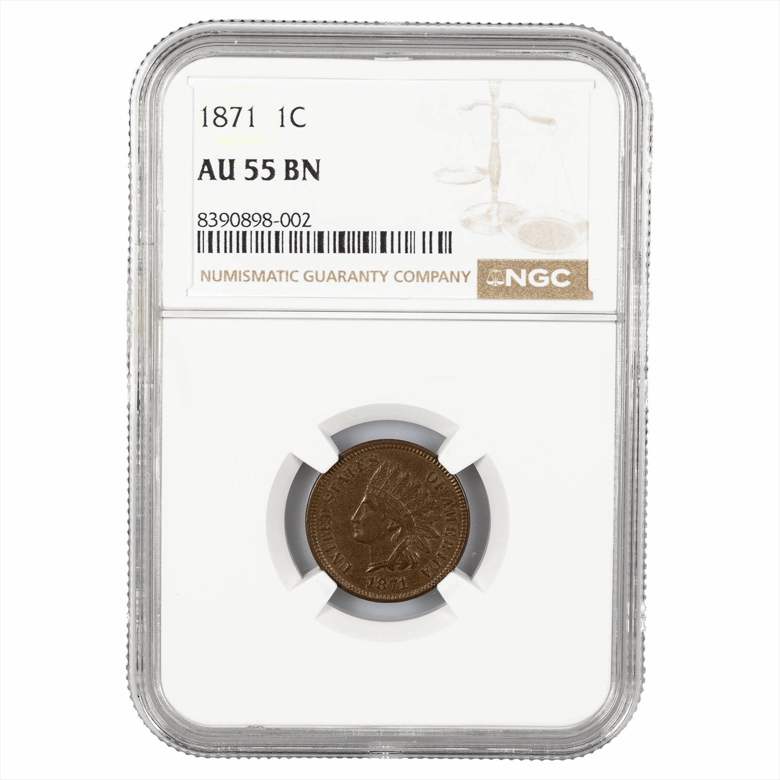 1871 Indian Head Cent 1C NGC AU 55