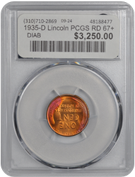 1935-D Lincoln PCGS RD 67+