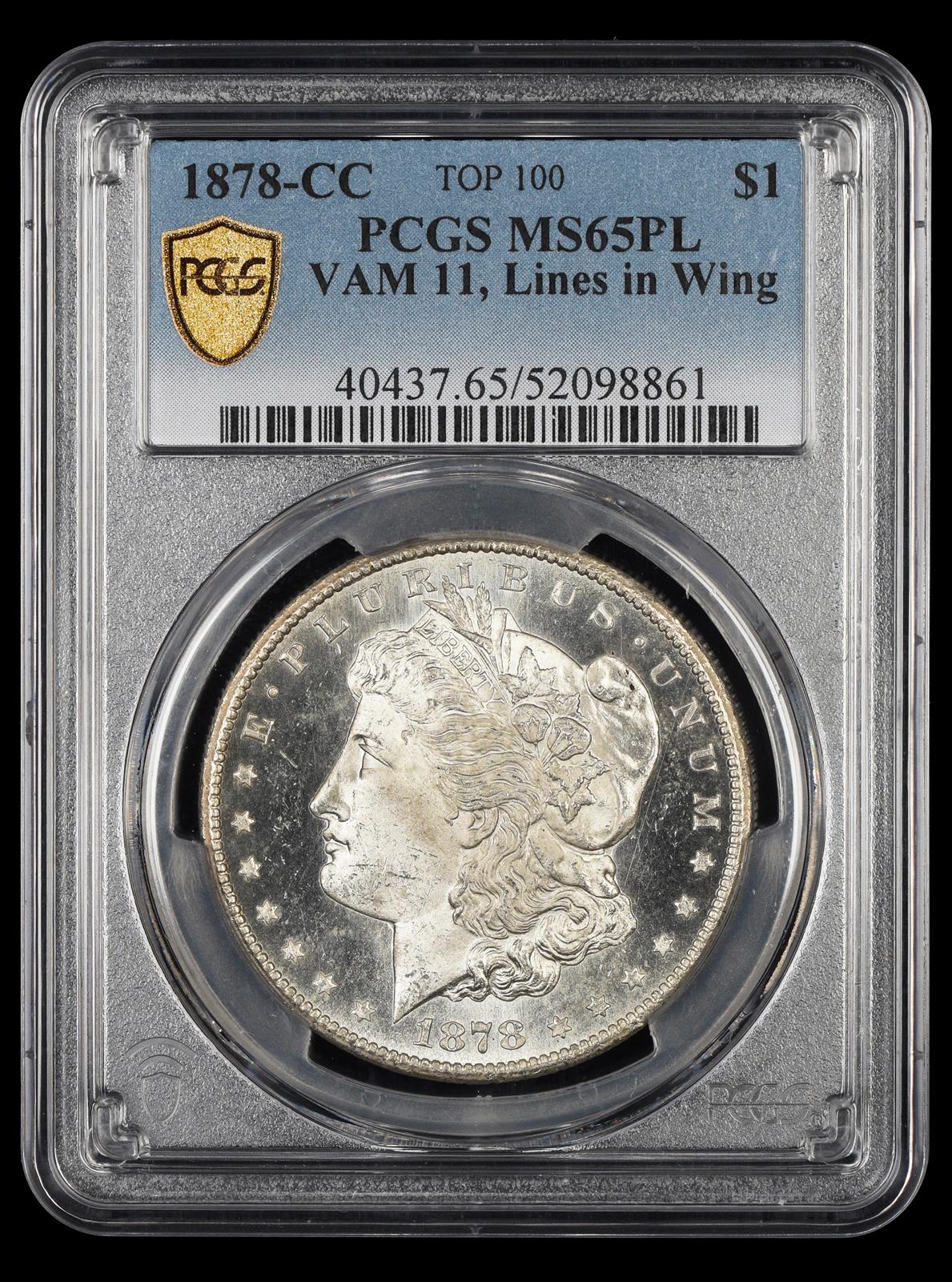 1878 CC $1 VAM 11 Lines in Wing Top 100 PCGS MS65PL