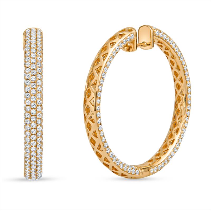 14k Yellow Gold Hoop Earrings with 7.03ctw Round Diamonds 