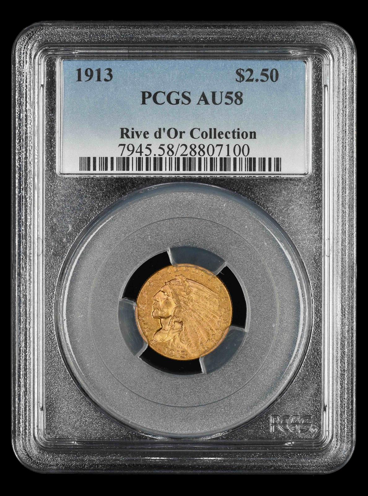 1913 $2.50 Rive dOr Collection PCGS  AU58